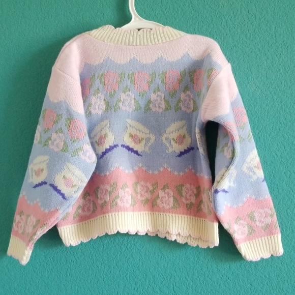 Miniwaves Vintage Tea & Flower Knit Kids Sweater - Picture 4 of 8